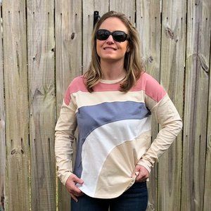 EASEL Long Sleeves Round Neck Color Block Top